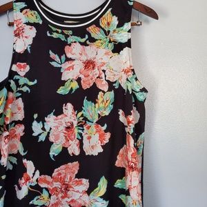 Nordstrom Elodie Floral Print Sleeveless Black Dress with Coral Pink Blooms